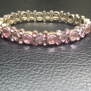 Stretch Pink Crystal Gen and Silver Women's Bracelet Girl Teen Jewelry